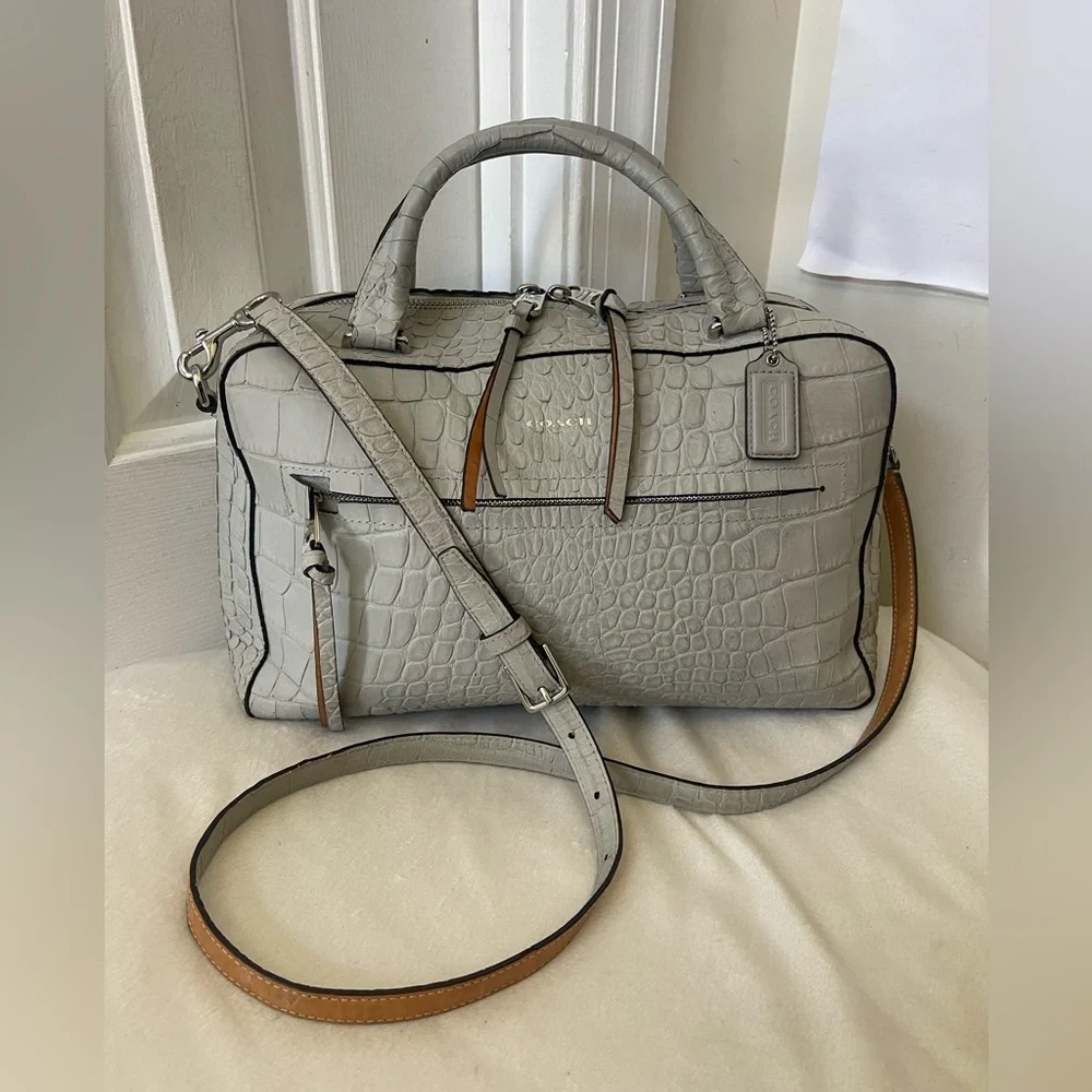 Coach Bleecker Pinnacle Toaster Satchel in Matte Croc Embossed Leather EUC - Picture 11 of 15